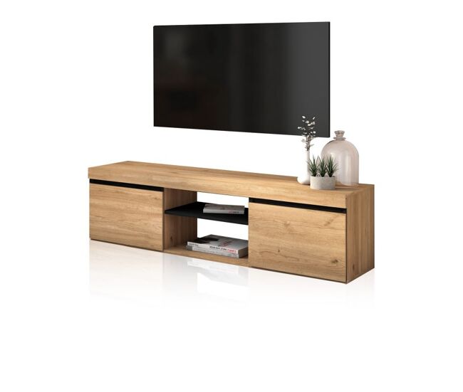Mueble TV con almacenamiento en roble nude y ceniza 140 cm Ebos Roble Nude - Ceniza 140 x 40 x 40 cm