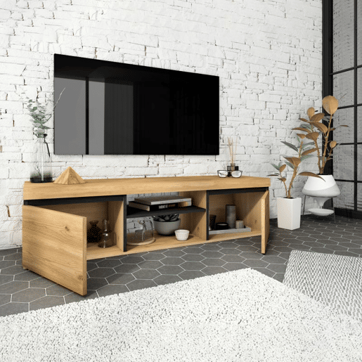 Unidade de TV Ebos 140 Carvalho Nude - Cinza 140 x 40 x 40 cm