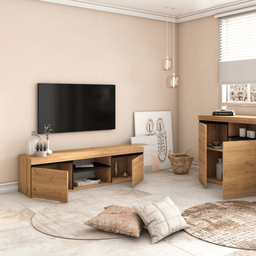 Unidade de TV Ebos 140 Carvalho Nude - Cinza 140 x 40 x 40 cm