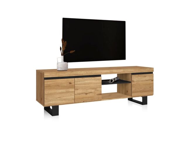 Mueble TV con patas y almacenamiento en roble nude y ceniza 160 cm Ebos UP Roble Nude - Ceniza 160 x 53 x 40 cm