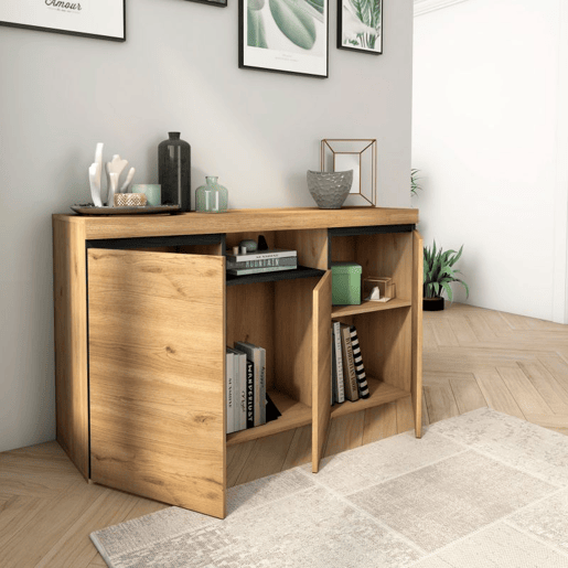 Aparador Ebos 140 Carvalho Nude - Cinza 140 x 80 x 40 cm