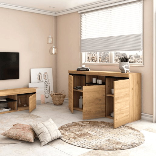 Aparador Ebos 140 Carvalho Nude - Cinza 140 x 80 x 40 cm