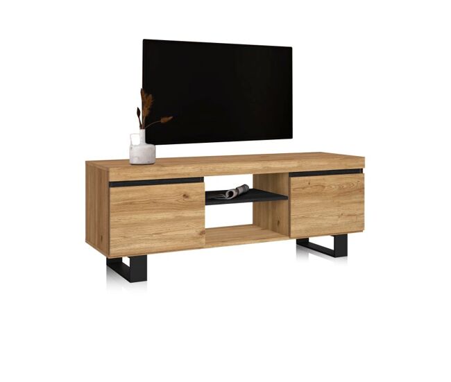 Mueble TV con patas y almacenamiento en roble nude y ceniza 140 cm Ebos UP Roble Nude - Ceniza 140 x 53 x 40 cm
