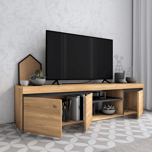 Móvel TV Ebos 160 Carvalho Nude - Cinza 160 x 40 x 40 cm