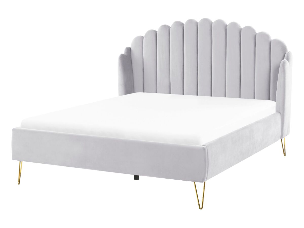 Beliani Cama Terciopelo AMBILLOU 157x214 Gris Claro