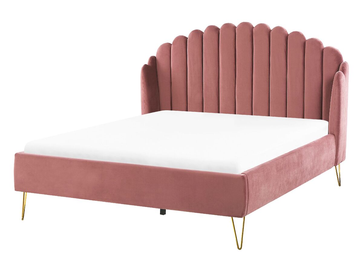 Beliani Cama Terciopelo AMBILLOU 157x214 Rosa