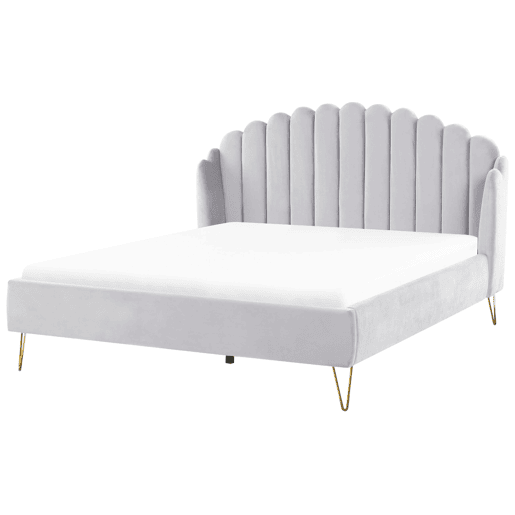 Cama Veludo AMBILLOU 180 x 200 cm Cinzento claro