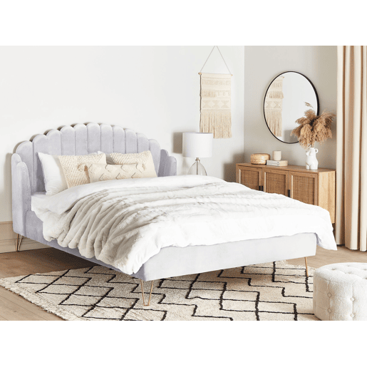 Cama Veludo AMBILLOU 180 x 200 cm Cinzento claro