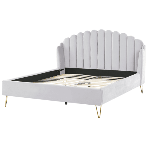 Cama Veludo AMBILLOU 180 x 200 cm Cinzento claro