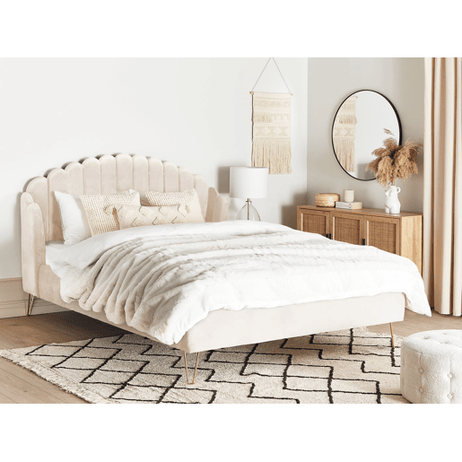 Cama Veludo AMBILLOU 180 x 200 cm Creme claro
