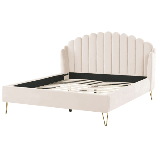 Cama Veludo AMBILLOU 180 x 200 cm Creme claro