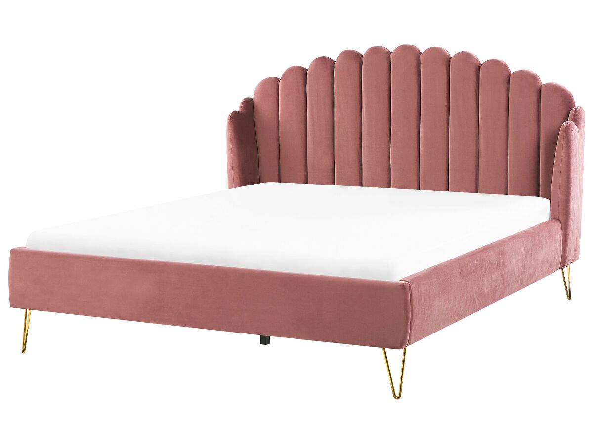 Beliani Cama Terciopelo AMBILLOU 197x214 Rosa
