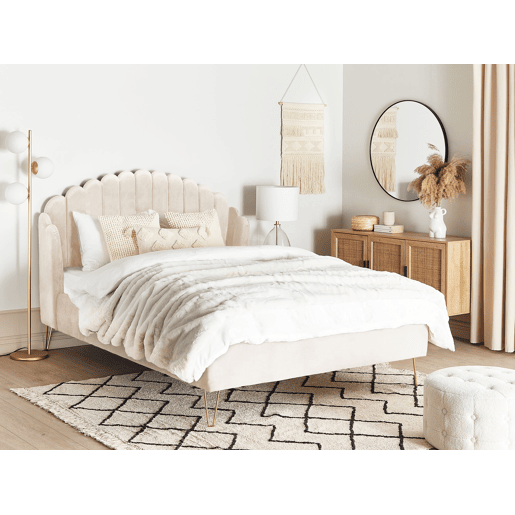 Cama Veludo AMBILLOU 140 x 200 cm Creme claro