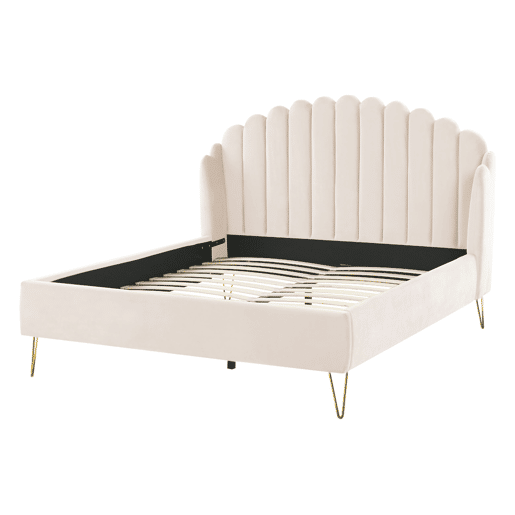 Cama Veludo AMBILLOU 140 x 200 cm Creme claro