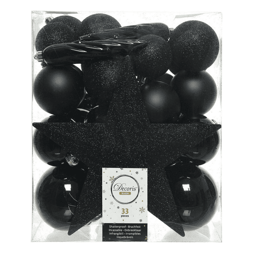 Bolas de Natal Decoris Preto Multicolor (33 Peças) Bolas de Natal Decoris Preto Multicolor (33 Peças)