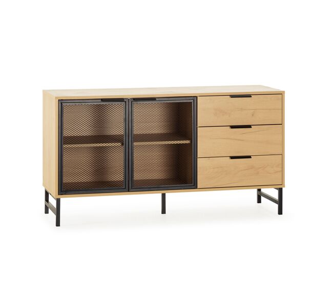 Aparador isis 2 puertas metal negro y 3 cajones, 130 cm