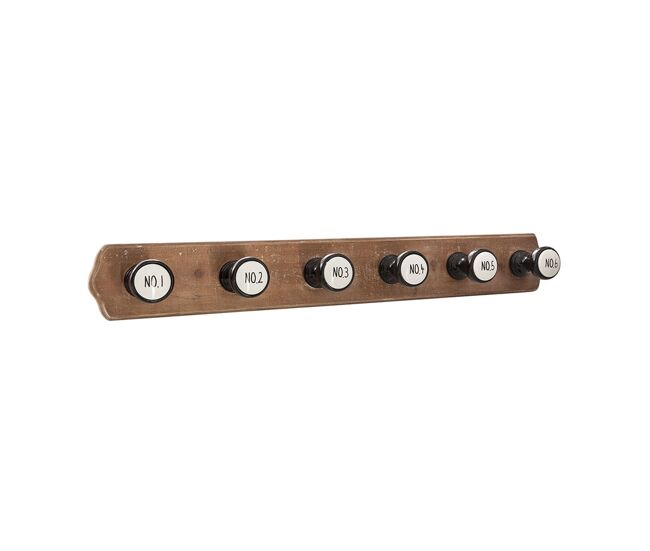 Perchero de pared atmosphera números 6 colgadores 66 x 8,5 x 8,8 cm madera