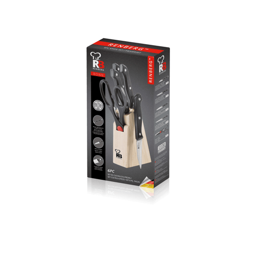Conjunto de Facas de Cozinha e Suporte Renberg Bonn Aço inoxidável (6 pcs)