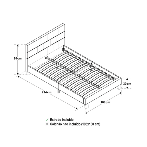 Cama de Casal Easy (Bege)(195 x 160 cm)