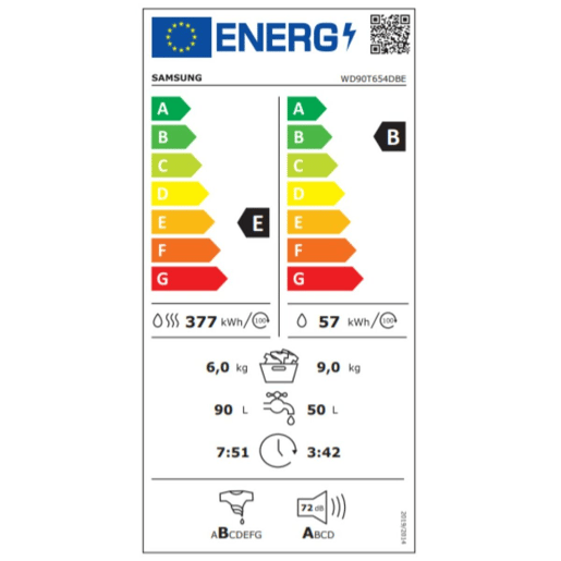 Máquina de lavar e secar Samsung WD90T654DBE 9kg  6kg 1400 rpm Branco