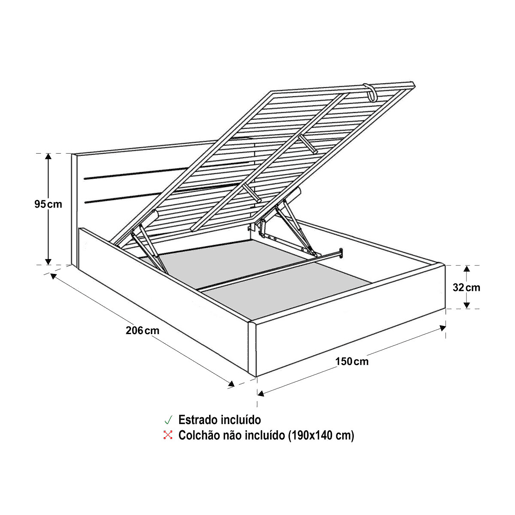 Cama de Casal Starlight, Estrado Elevatório (Branco)(190×140 cm)