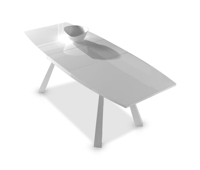 Mesa de Comedor Ovalada Extensible - Modelo MOROCO - Sobre MDF BL brillo - Patas Metal BL MEDIDAS: 180/230 X (77X95X77) X 76 CM