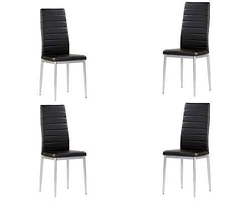 Set 4 sillas de cocina simil piel rene - negro