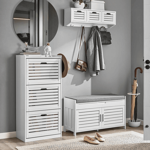 Banco para arrumação de sapatos com 2 portas Banco para arrumação com almofada de assento almofadada FSR102-W SoBuy PT