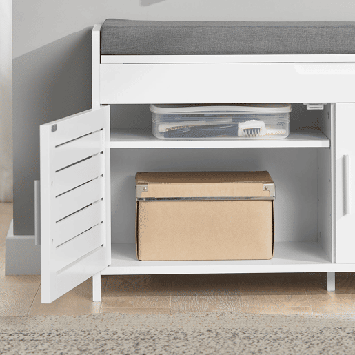 Banco para arrumação de sapatos com 2 portas Banco para arrumação com almofada de assento almofadada FSR102-W SoBuy PT