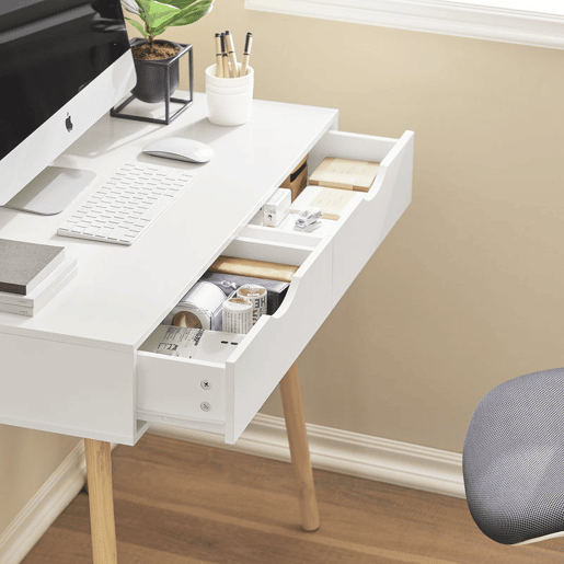 Mesa de computador com 2 gavetas,Mesa de secretária FWT40-WN SoBuy PT