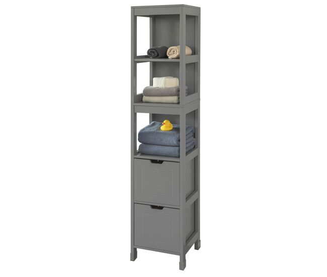 Sobuy mueble columna de baño armario para baño-3 estantes y 2 cajones oscuro frg126-sg
