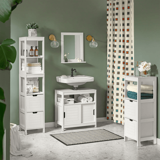 Móvel de casa de banho, Armário de casa de banho - 1 prateleira e 2 gavetas FRG127-W SoBuy PT