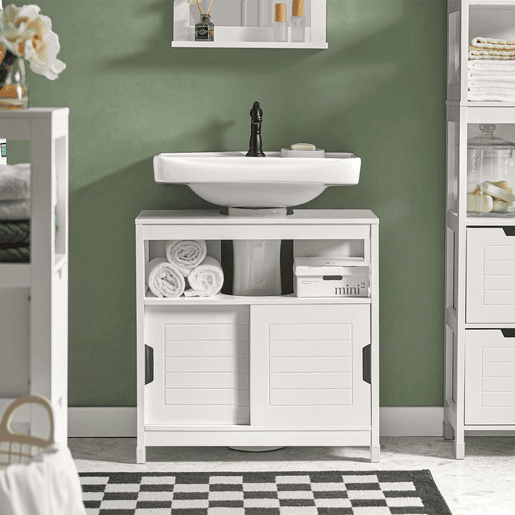 Armário de casa de banho com 1 prateleira e 2 portas de correr FRG128-II-W SoBuy PT
