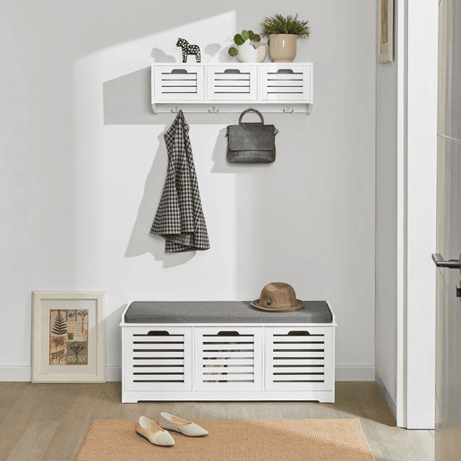 Banco de arrumação com almofadas e 3 compartimentos, armário de sapatos de entrada cómoda cómoda banco FSR23-W SoBuy PT