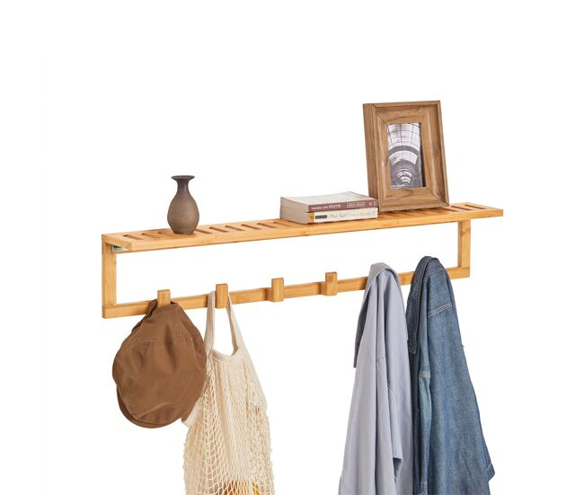 Perchero de pared con ganchos bambú,estante de pared, con 6 ganchos y 1 estante fhk06-n sobuy es
