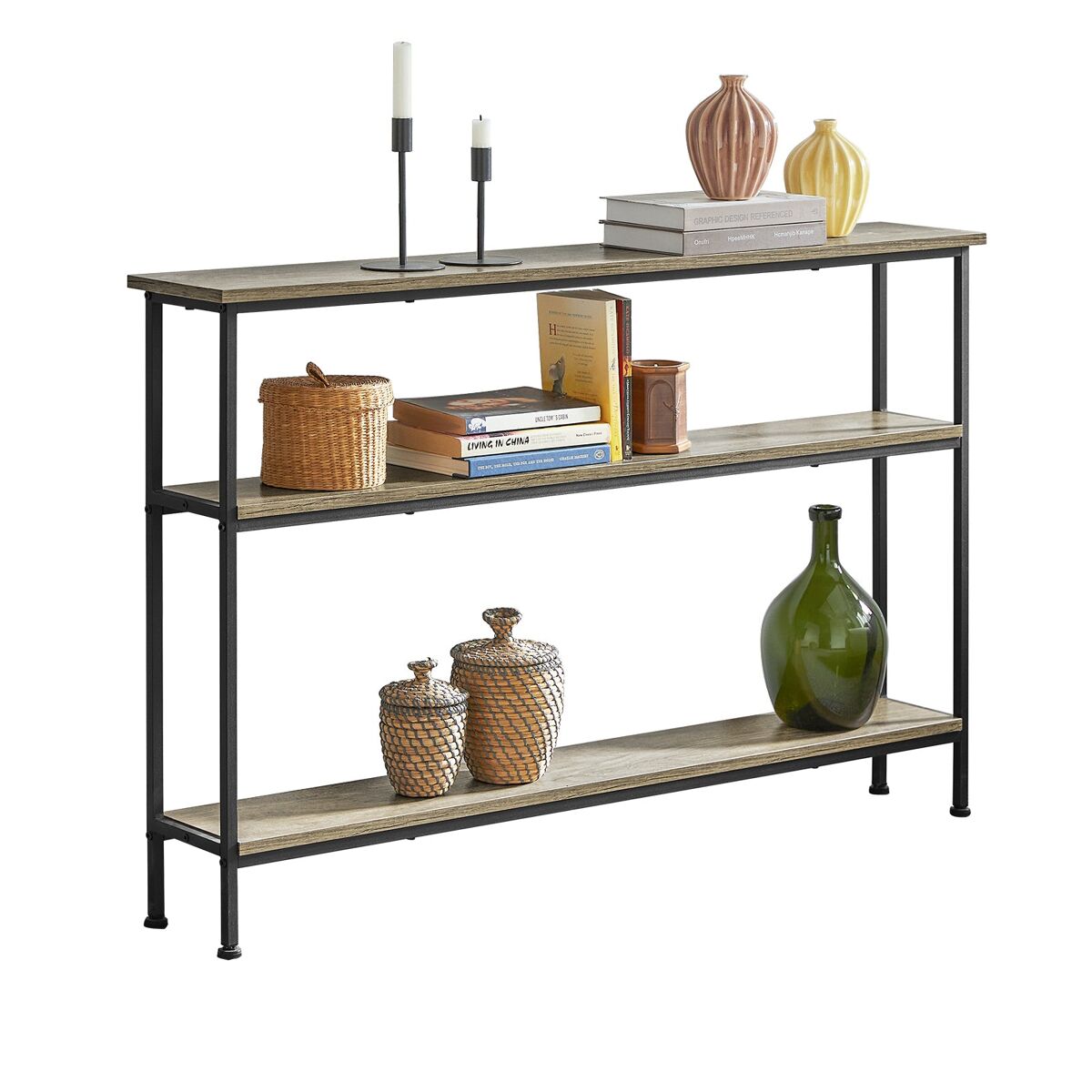Mesa de entrada recibidor mesa de consola con 3 niveles estructura de metal, estilo industrial fsb49-pz sobuy es