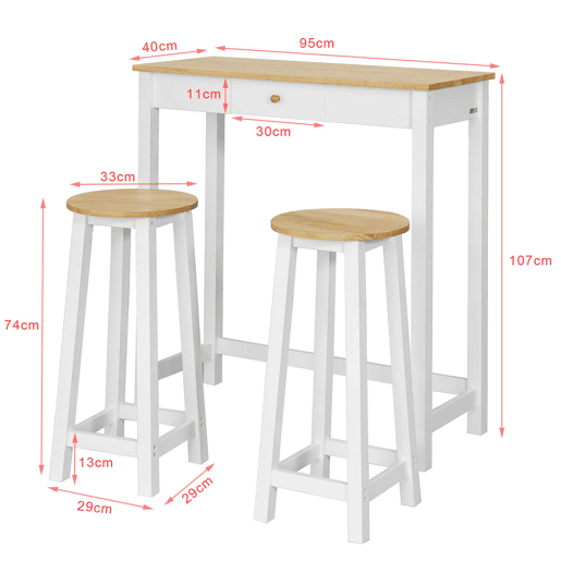 SoBuy Conjunto de 1 mesa e 2 bancos Mesa de bar alta e 2 bancos Mesa de jantar