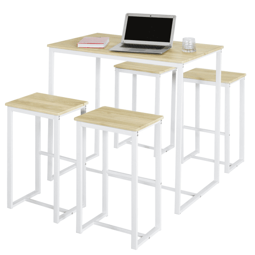 Conjunto de mesa de bar alta e 4 bancos Mobiliário de bar e de jantar OGT15-WN SoBuy PT
