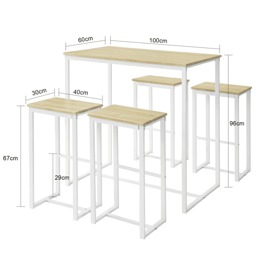 Conjunto de mesa de bar alta e 4 bancos Mobiliário de bar e de jantar OGT15-WN SoBuy PT