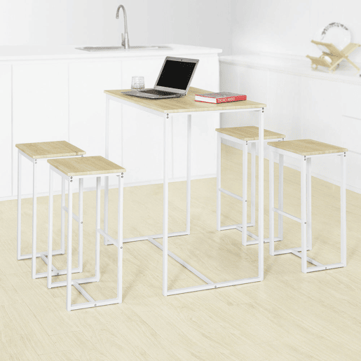 Conjunto de mesa de bar alta e 4 bancos Mobiliário de bar e de jantar OGT15-WN SoBuy PT