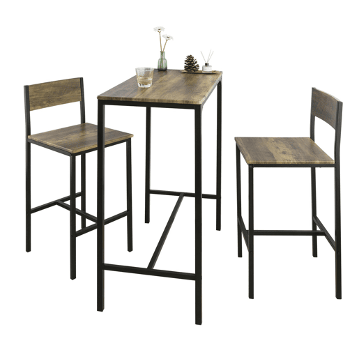 Conjunto de mesa de bar alta e 2 bancos de estilo industrial com encostos OGT03-XL SoBuy PT