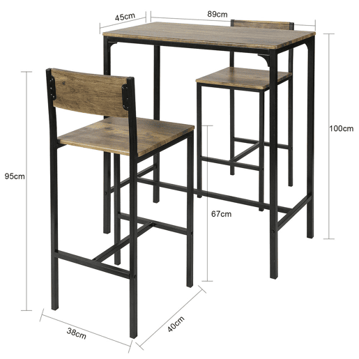 Conjunto de mesa de bar alta e 2 bancos de estilo industrial com encostos OGT03-XL SoBuy PT