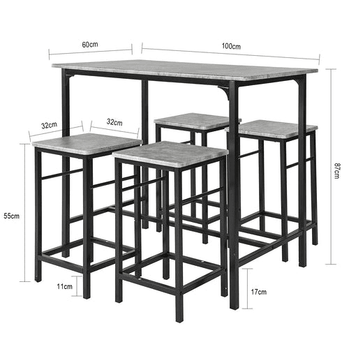Conjunto de mesa de bar alta e 4 bancos estilo industrial 4 cadeiras OGT11-HG SoBuy PT