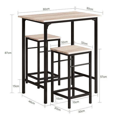 Conjunto Mesa de bar alta e 2 bancos Mesa de jantar de estilo industrial, 2 cadeiras OGT10-N SoBuy PT