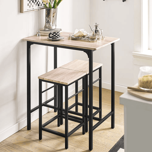 Conjunto Mesa de bar alta e 2 bancos Mesa de jantar de estilo industrial, 2 cadeiras OGT10-N SoBuy PT
