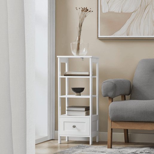 Mesa de apoio alta Mesa de cabeceira com 1 gaveta e 3 níveis Mesa de sala de jantar FBT91-W SoBuy PT