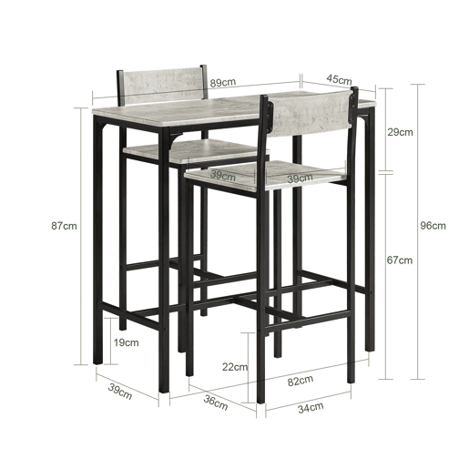 Conjunto de mesa de bar alta e 2 bancos com encostos Mesa de jantar de estilo industrial OGT03-HG SoBuy PT