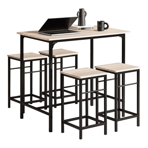 Conjunto de mesa de bar alta e 4 bancos estilo industrial 4 cadeiras OGT11-N SoBuy
