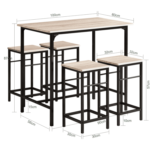 Conjunto de mesa de bar alta e 4 bancos estilo industrial 4 cadeiras OGT11-N SoBuy