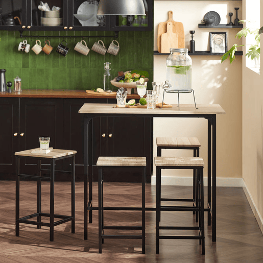 Conjunto de mesa de bar alta e 4 bancos estilo industrial 4 cadeiras OGT11-N SoBuy